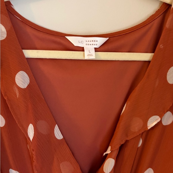 LC Lauren Conrad Rust and White Polka Dot Midi Dress - Picture 2 of 4